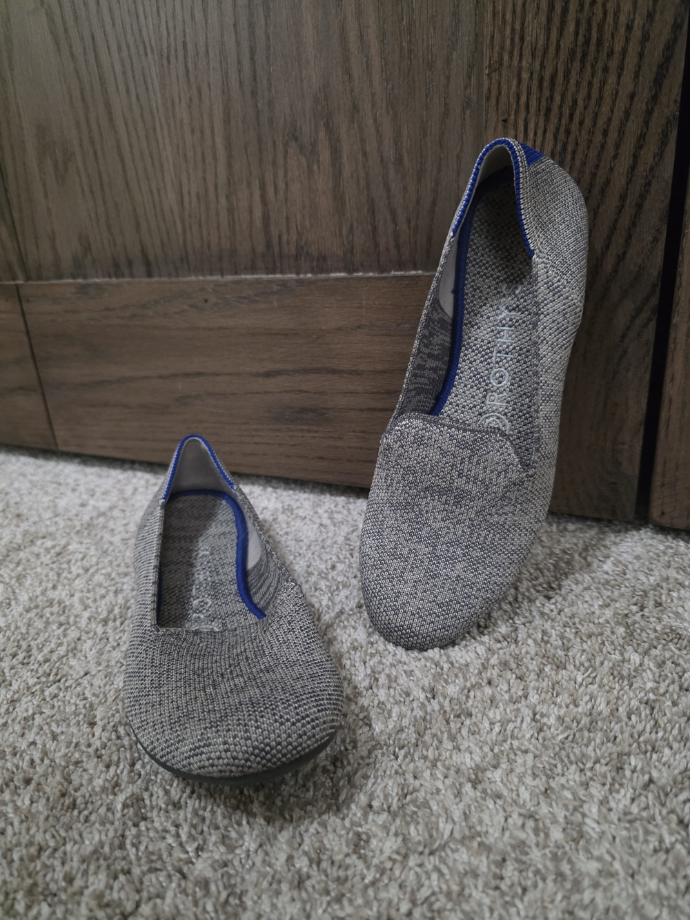 Rothy's Gray Woven Slip-On Flats with Blue Trim - Picture 2 of 5